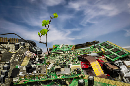 A conceptual image representing recycling, sustainability, environmental conservation, technological...