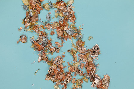 Turquoise trend color background decorated with bronze, silver and golden potal foil - for post...