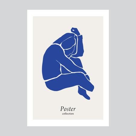 Hand painted abstract vector Matisse styled woman figure cut out premade poster. Female aesthetic poster. Modern gallery art minimalistic printのイラスト素材