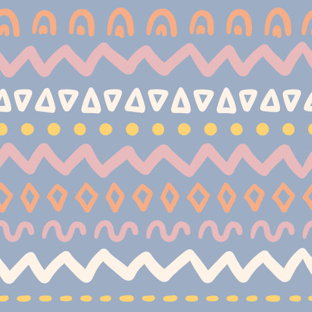 Vector Christmas winter ornament, geometric shapes seamless pattern. Hand painted abstract objects illustration. Cozy cute flat premade wallpaper, wrapping paper, background textureのイラスト素材