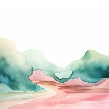 Abstract hand painted watercolor landscape background, modern pastel colored texture. Fun and creative colorful background for greeting cards, banners and social mediaの素材