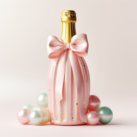Cute plastic pink sparkling wine stylized 3d render icon in pastel colors illustration isolated on white backgroundの素材