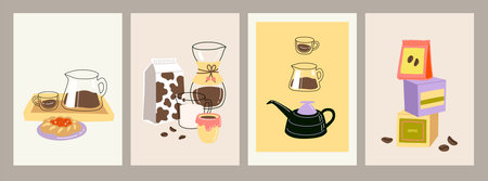 Vector hand painted cafe tasty filter specialty coffee illustration Cute flat simple hand drawn clipart premade interior poster for printのイラスト素材