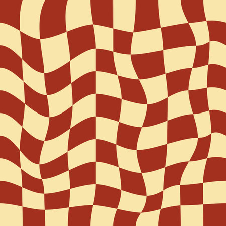 Trendy modern wavy distorted checkered vector pattern background. Psychedelic checkerboard pattern. Twisted and distorted retro groovy style texture illustrationのイラスト素材