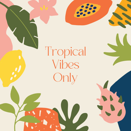 Exotic flowers leaves and fruits hand drawn cute simple jungle illustration collection Modern simple clip art set for children books posters stationery banners and social mediaのイラスト素材