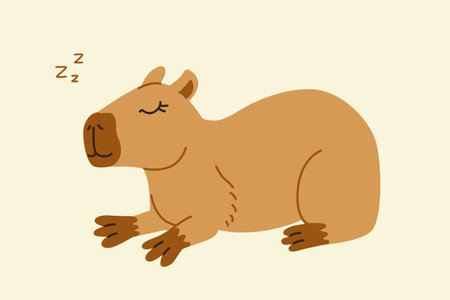 Cute capybara in various poses vector illustration Funny capybara adorable exotic animal relaxing South America mammal print or poster Cartoon flat isolated vectorのイラスト素材