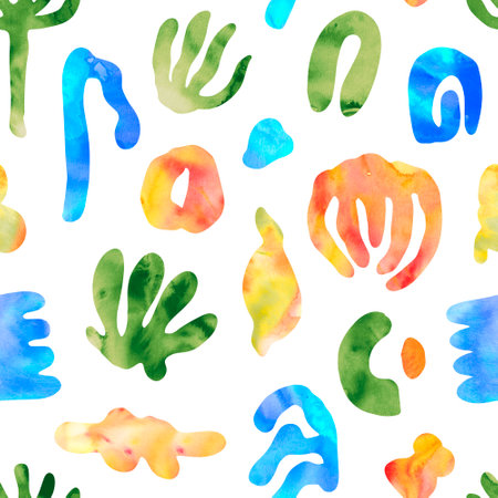 Cut out collection of abstract botanical graphic shapes. Minimalist watercolor forms in the style of modern art. Trendy graphic seamless pattern for the design of wallpaper, banner, wrapping paper, collage or poster.の写真素材