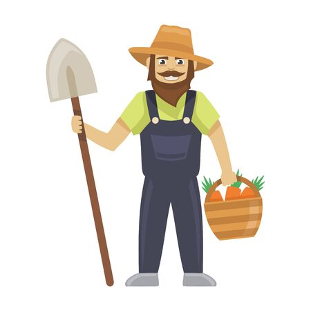 Farmer with a basket full of fresh carrotsのイラスト素材