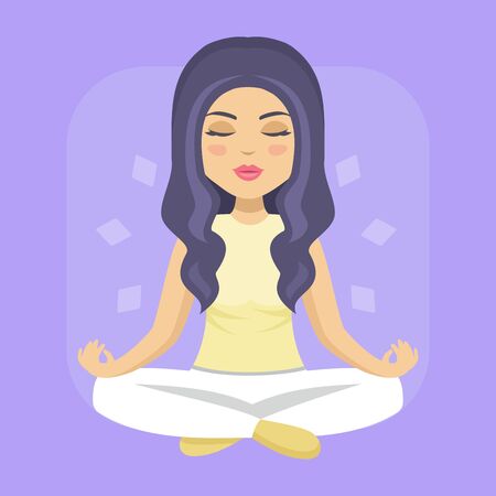 Lovely girl meditating, vector illustration.のイラスト素材