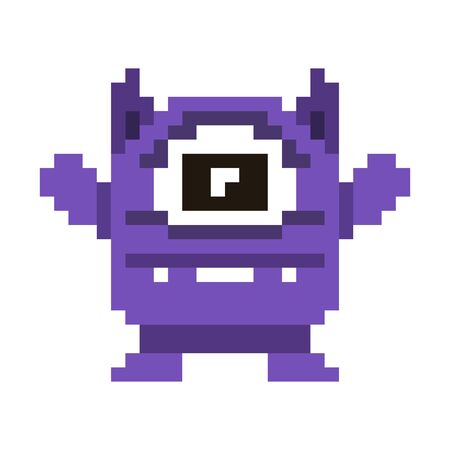 Pixel monster with big eye on white background, vector illustration.のイラスト素材