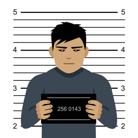 Mugshot of evil criminal, flat style vector illustration.のイラスト素材