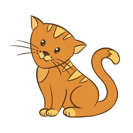 Little friendly cat on white background, hand drawn vector illustration.のイラスト素材