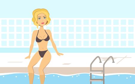 Happy blonde woman in the swimming poolのイラスト素材