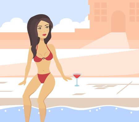 Cute woman in the swimming poolのイラスト素材