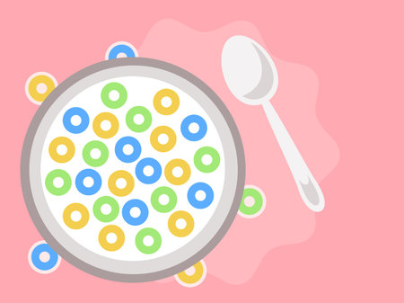 Bowl of milk with cereal, flat style vector illustration.
