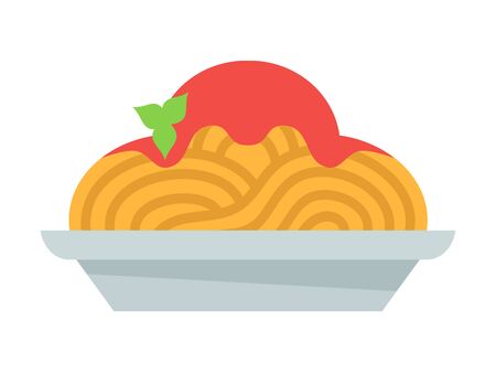 Spaghetti on plate, flat style vector illustration isolated on white background.のイラスト素材