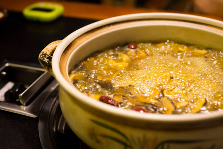 Mushroom soup boiling in the heat