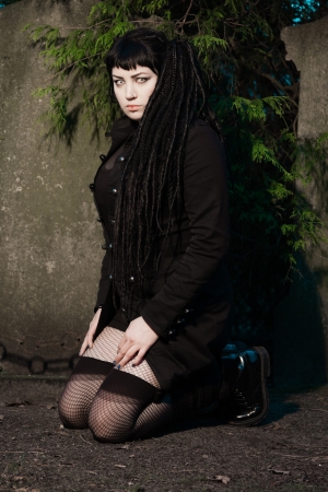 Gothic girl on cemetery の写真素材