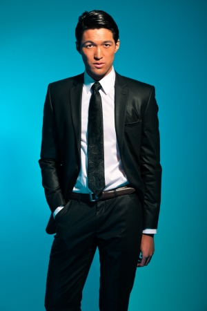 Handsome asian man in suit. Summer fashion. Studio shot.の写真素材