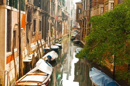 Colorful canal of Venice. Italy.の写真素材