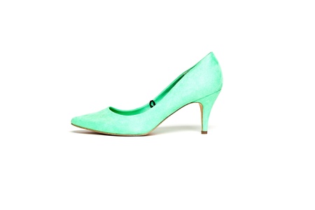 Vintage fifties green sexy woman's shoe isolated on white.の写真素材