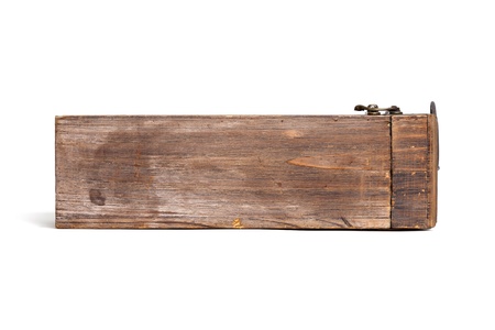 Single old wooden wine box for one bottle isolated on white. Side view.の写真素材