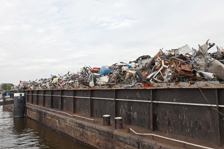 Container ship filled with scrap. 