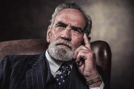 In Chair Sitting Characteristic Senior Business Man Gray