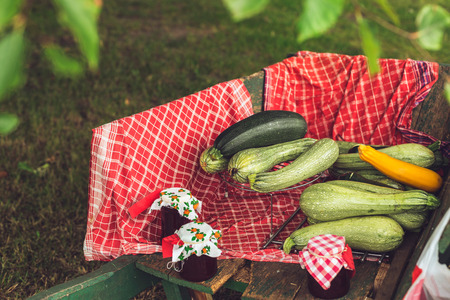 Local Zucchini and Jam for Sale at Farm on Countryside.の写真素材