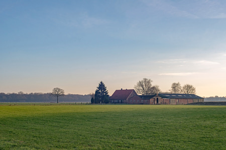 Dutch wide open rural landscape with farm. Achterhoek. Gelderland. The Netherlands.の写真素材