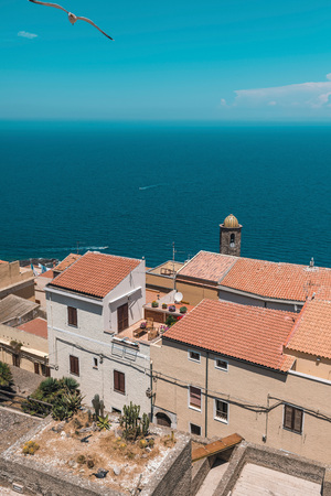 High angle view of roofs in old italian town. Sardinia. Italy.の写真素材