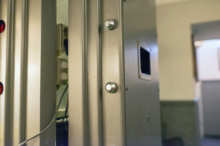 Opened old-fashioned solid vault door of a bank.