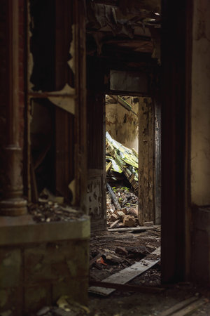 Interior of an old dilapidated building.の写真素材