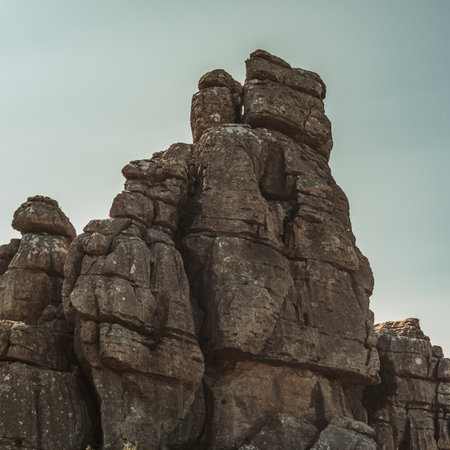 Limestone rock formed by erosion under a blue sky. El Torcal de Antequera National Park. Andalusia. Spain.の写真素材