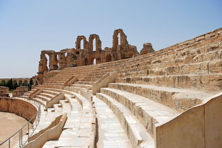 The UNESCO World Heritage, ruin of Roman Coliseum in El-Jem, Tunisia.