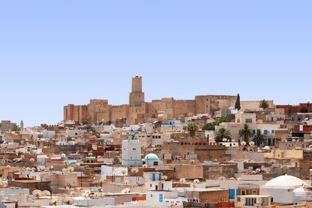 Overall view of city, roofs of houses, archeology museum of Sousse, Tunisiaの写真素材