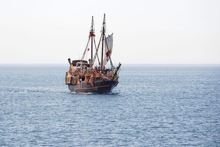 Tourist cruise on a pirate sailing shipの写真素材