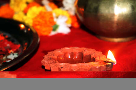 indian decorative prayer plate and idol of god in diwali fastivalの写真素材