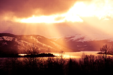 Sunbeam over the lake Åreの写真素材