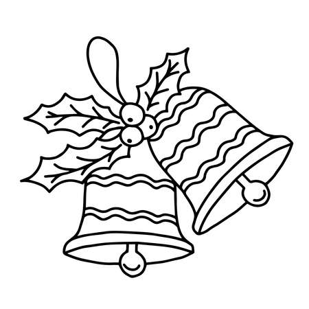 Christmas New year bell doodle icon New Years winter in the hand-draw style on an isolated white background. Vector Line Illustrations black and white seamless pattern.のイラスト素材