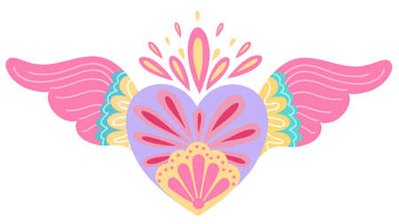 Decorative hearts with wings for valentines day bright love decor for cards posters invitations wedding holiday partyのイラスト素材