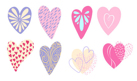Decorative hearts for valentines day bright love decor for cards posters invitations wedding holiday partyのイラスト素材