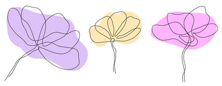 Simple line art spring flowers peonies lily magnolia for  decor invitationのイラスト素材