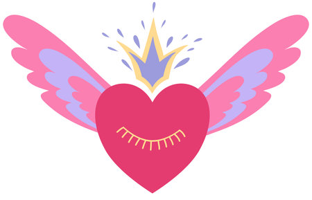 Decorative hearts with wings for valentines day bright love decor for cards posters invitations wedding holiday partyのイラスト素材