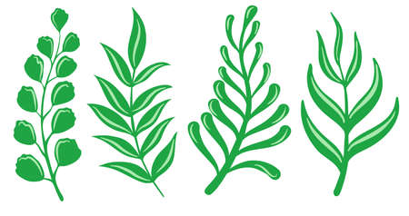 Simple spring hand drawn flowers set with leafsのイラスト素材