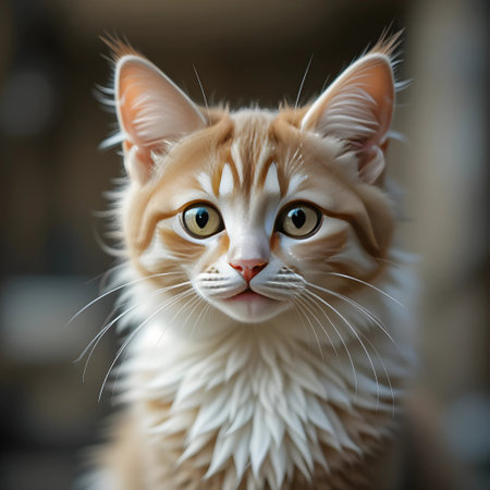 Portrait of a beautiful red and white cat with big eyes.の素材
