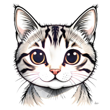 Portrait of a cat with big eyes. Vector illustration on white background.の素材