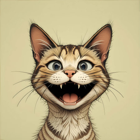 illustration of a cat with a funny expression in a cartoon styleの素材