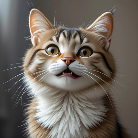 Portrait of a cat with a funny expression on his face.の素材