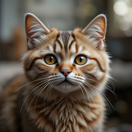 Portrait of a ginger cat with yellow eyes. Shallow depth of field.の素材